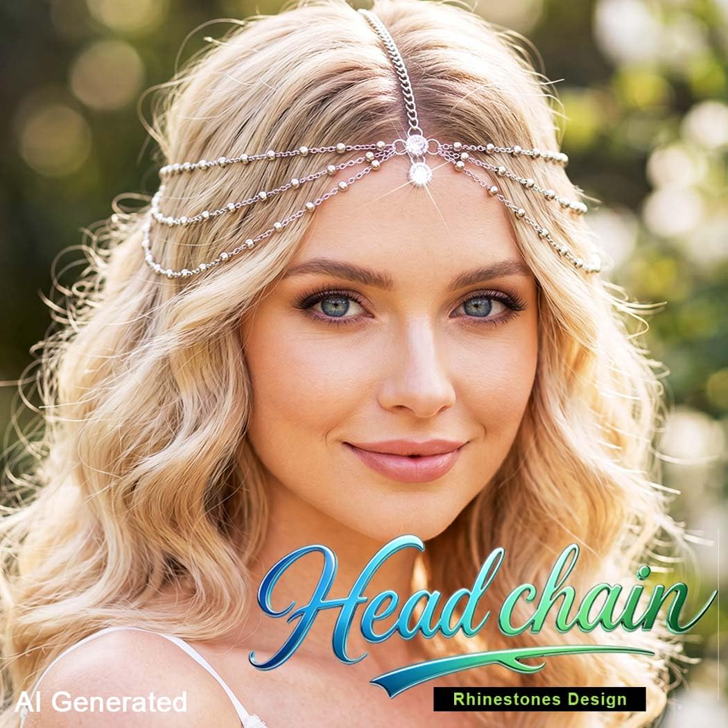 GORTIN Rhinestones Head Chain Headpiece Silver Bride Wedding Forehead Hair Chain Head Jewelry Prom 1920s Hair Accessories for women (Silver)