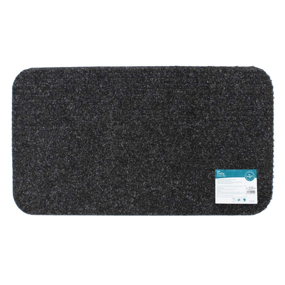 JVL Delta Ribbed Lightweight Indoor Entrance Door Mat, Charcoal, 40 x 70 cm (Rectangular)