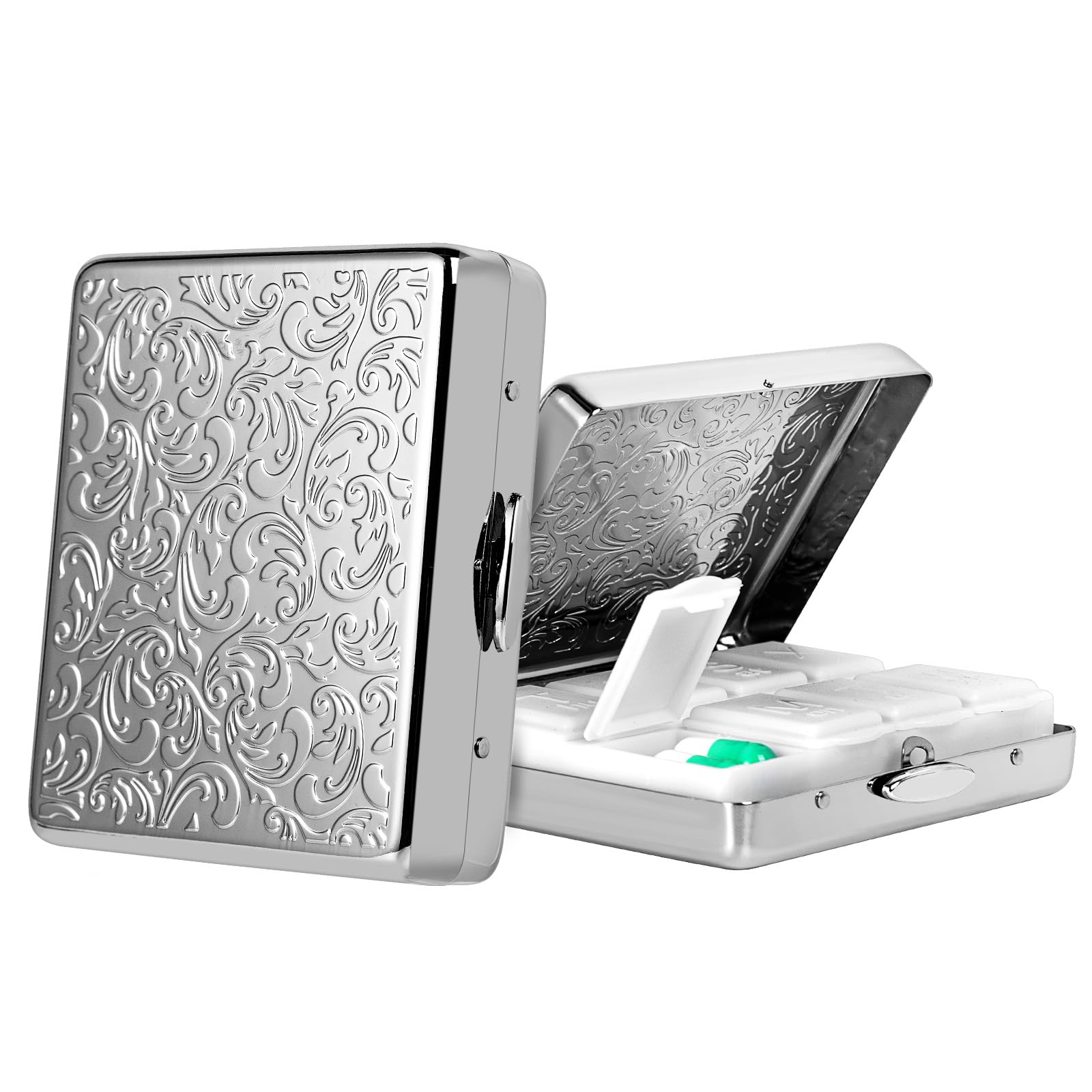 Pill Organizer 7 Days 8 Compartments, Travel Metal Pill Box, BPA