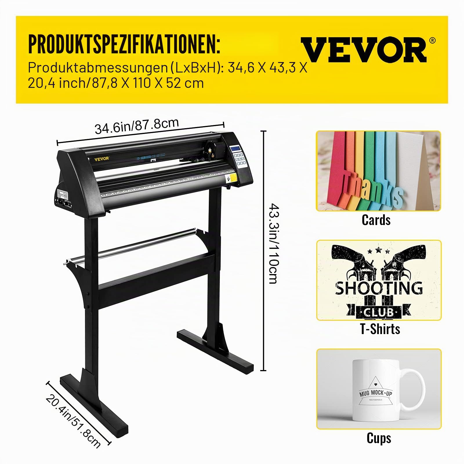 VEVOR Vinyl Schneidplotter 720mm Profi Plotter Schwarz Vinylschneider 3 Klingen Plotter Drucker 220V Viny Folienplotter mit Signmaster Software Cutter Plotter mit Ständer für Schilder Papierzufuhr