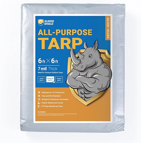 Miniatura 165 de GUARD SHIELD Lona plateada impermeable de 10 x 12 pies, cubierta de lona de polietileno multiusos de servicio medio, 7 mil