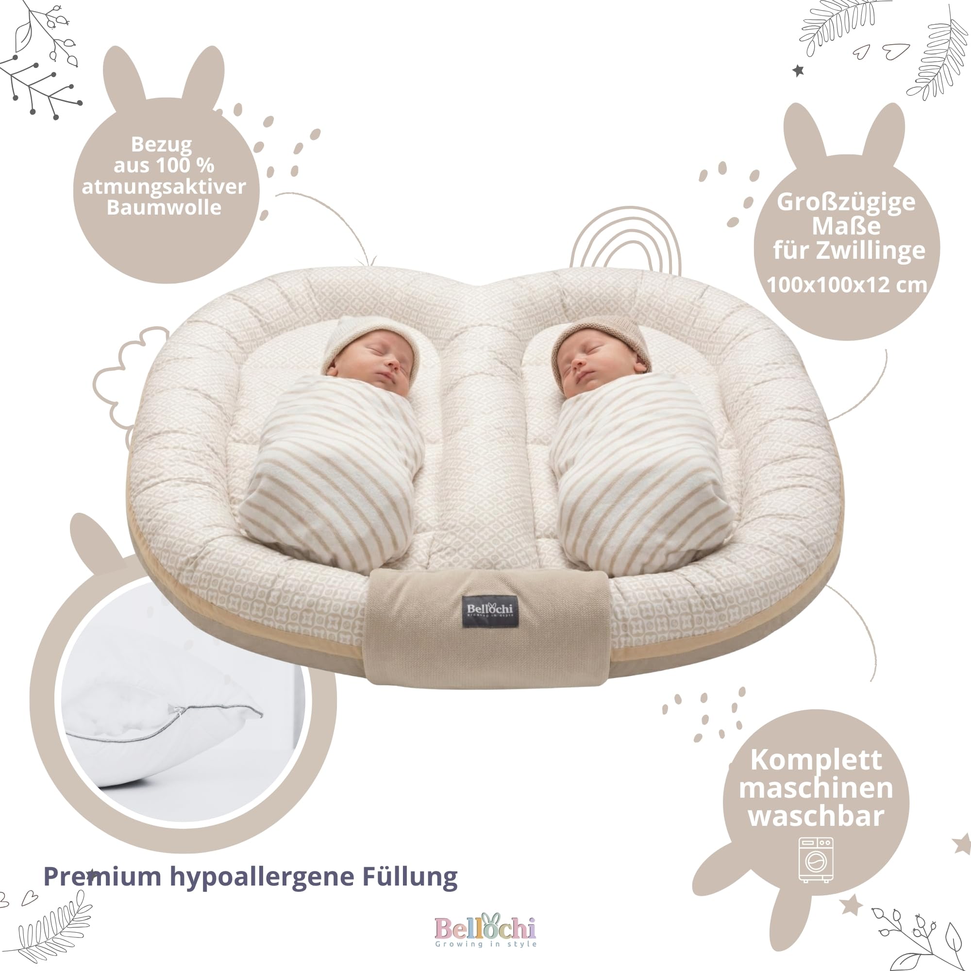 Bellochi Zwillingsbaby-Kokon | Infant Nest 100x100 cm | Babynestchen | Babynest Kuschelnest | Babynest | LUX Collection