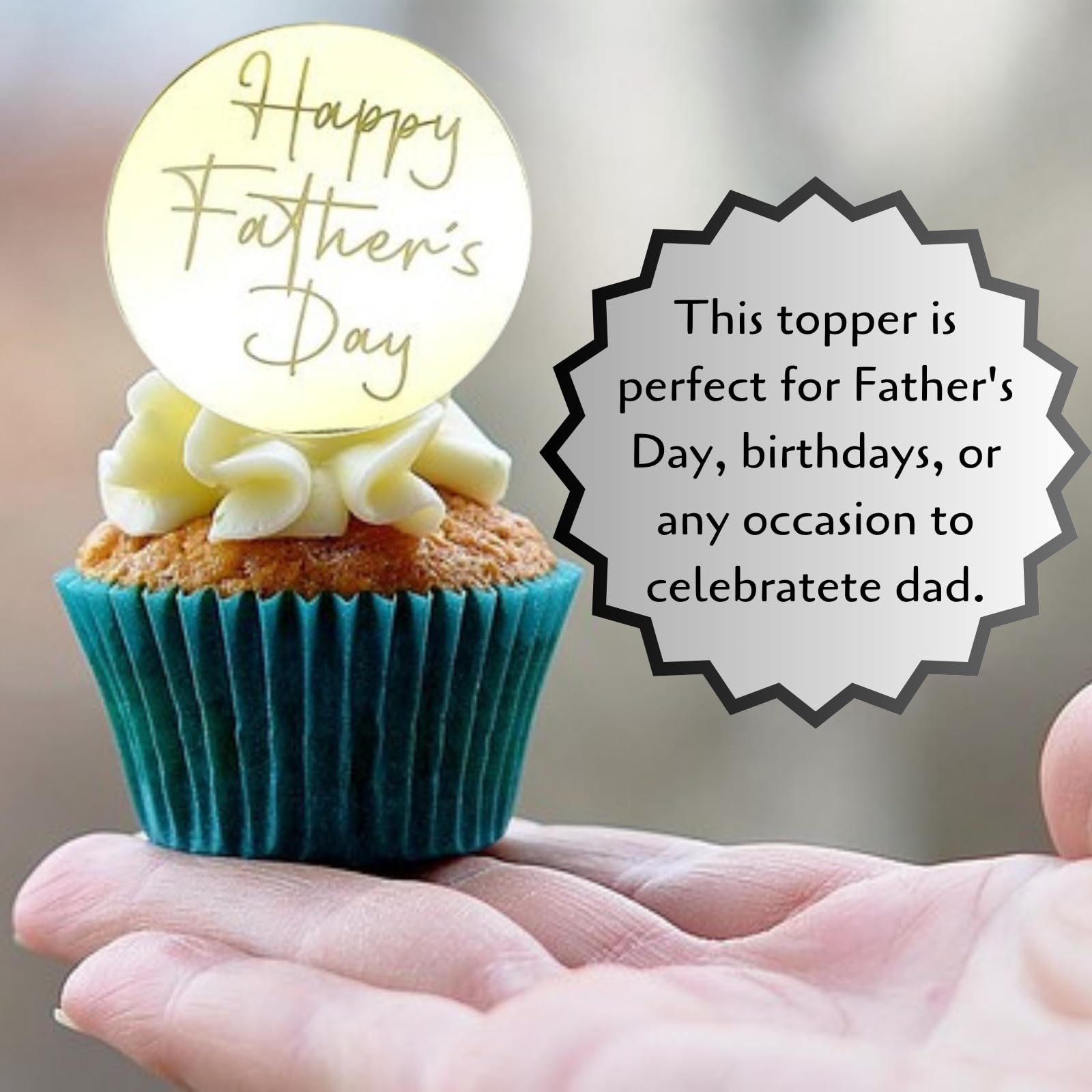 Xsstarmi Confezione da 24 topper per cupcake per festa del papà, con glitter, motivo: papà e papà, decorazioni per torte, per festa del papà, compleanno, colore nero