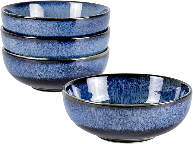 UNICASA Soup Bowls Set of 4, Porcelain Cereal Bowls -16 cm, Ideal for Salad Bowls, Dessert Bowls, Cornflakes Bowl Tableservice for 4 People - Blue