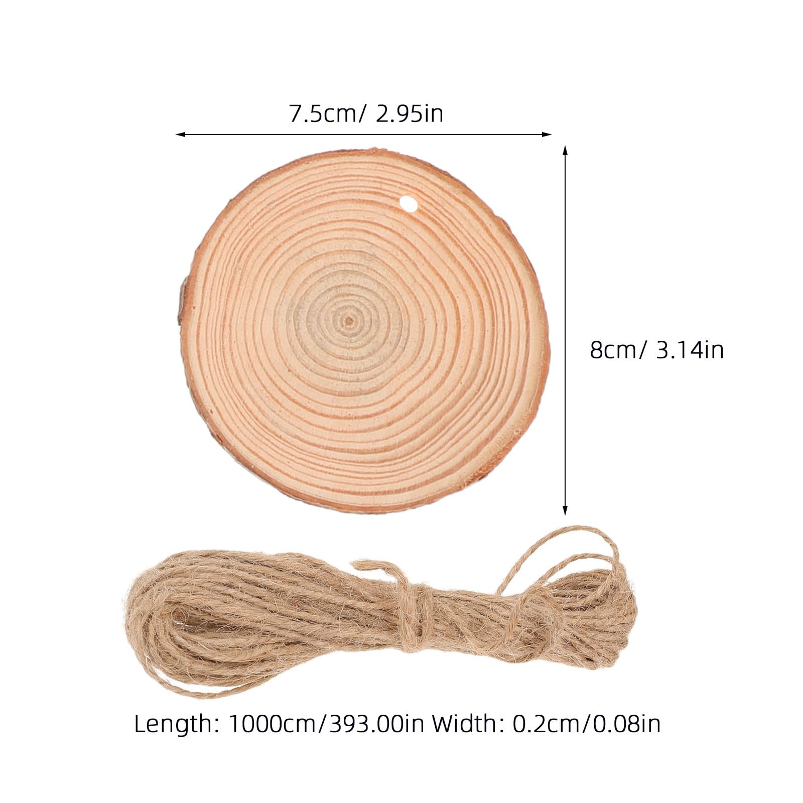 jojofuny 30 Holzscheiben Runde Naturholz Kreise mit Loch für Basteln Selbstgemacht Weihnachten Dekoration mit Jutestrick