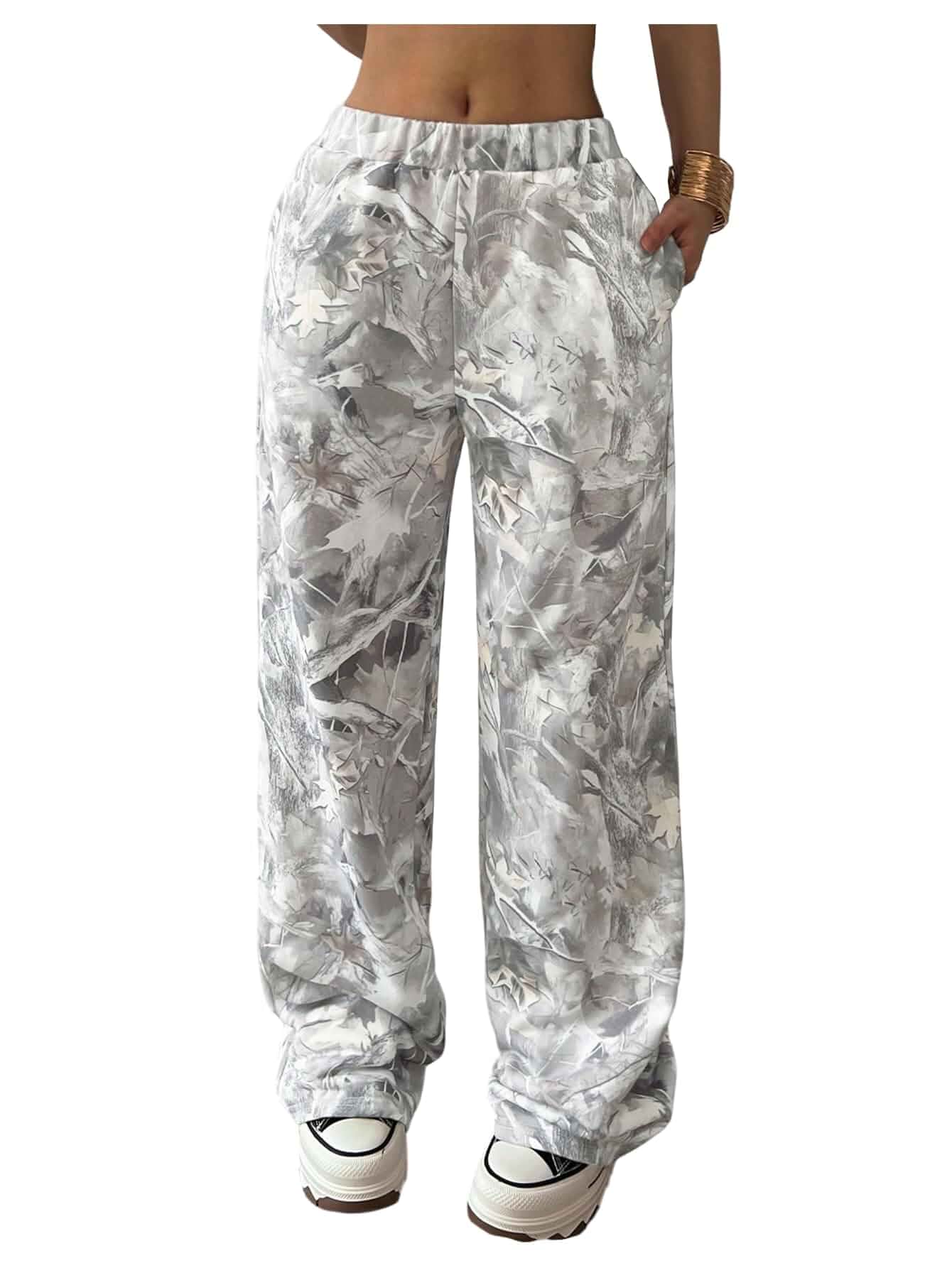 SOLY HUX Girl's Camo Pants Elastic Waist Baggy Wide Leg Y2k Sweatpants with Pockets Casual Streetwear Big Kid