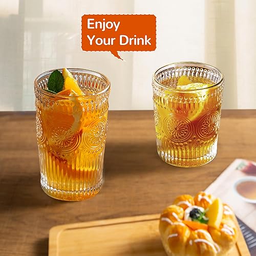 Miniatura 5 de 10 vasos vintage para beber – Vasos románticos Highball y vasos de rocas, vasos de vidrio a rayas para agua, café, jugo, cóctel, lujoso juego de