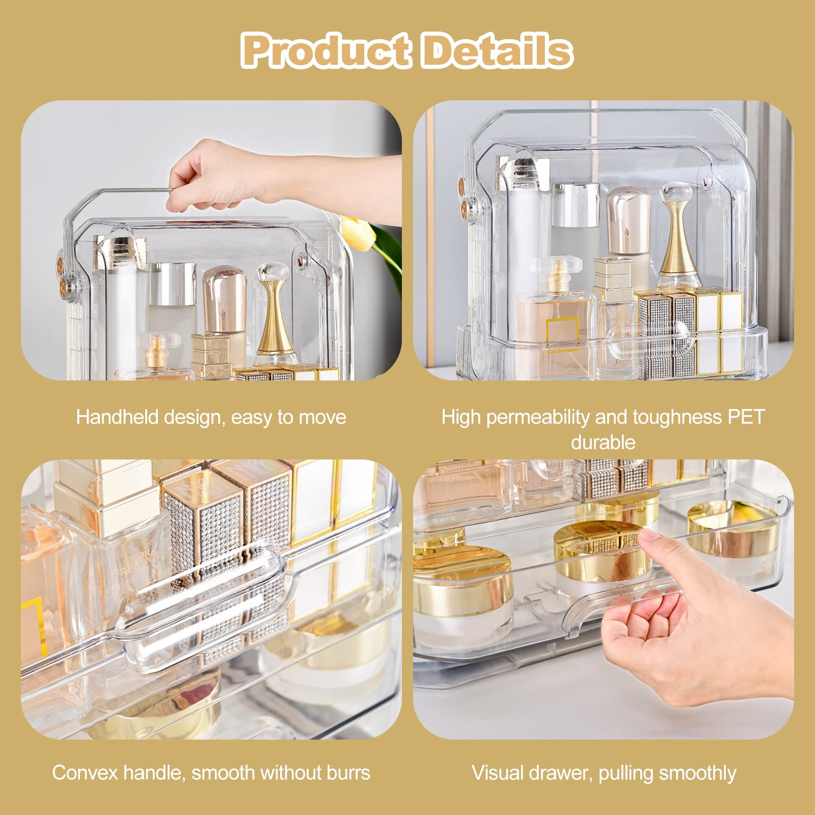 Galatée Transparent Moderner Tragbare Make Up Organizer Kosmetikbox Kosmetische Aufbewahrungs Box Mit Staubdichtem Deckel, Beauty Organizer Lippenstiftbox - Transparent