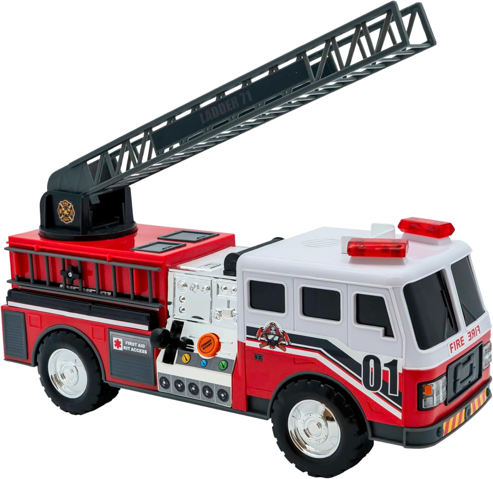 Mighty Fleet Action Drive 16" Interactive Fire Truck Toy w/Lights & Sounds, Firetruck Working Ladder, Motion Drive Action, Realistic Design & Batteries Included - Age 3+