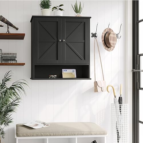 Miniatura 4 de Reettic Botiquín de 23.6 x 27.6 pulgadas con 2 puertas de granero, armario de baño grande con estante ajustable, almacenamiento sobre el inodoro