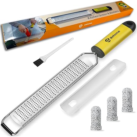 Lemon Zesters for Kitchen, Graters for Kitchen, Ginger, Cheese, Zester Grater with Handle, Stainless Steel Fine Blades with Cover, Yellow