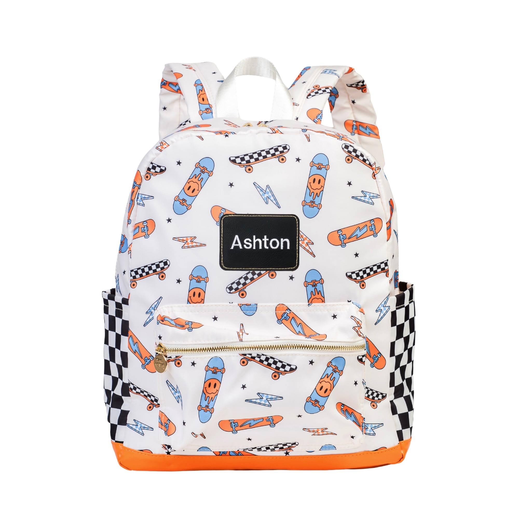 Noa Jayne Co Personalized Boys 16 Backpack Ages 5 8 Retro Skateboard Checkered Elementary School Bag Custom Embroidered