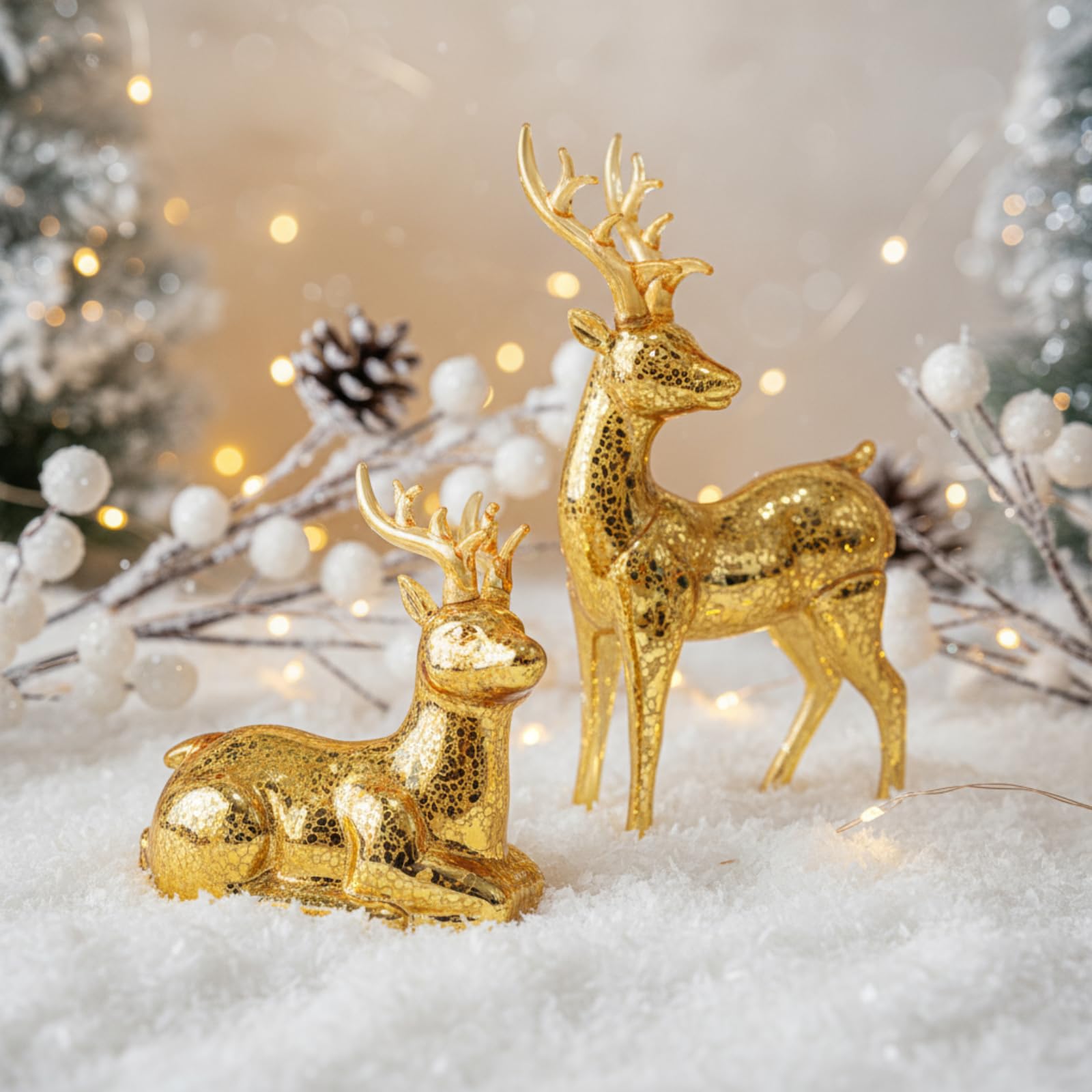 Flutesan Lot de 5 sapins de Noël et rennes éclairés en verre mercure pour table de Noël, centre de table, décoration pour maison, fête de Noël, cheminée