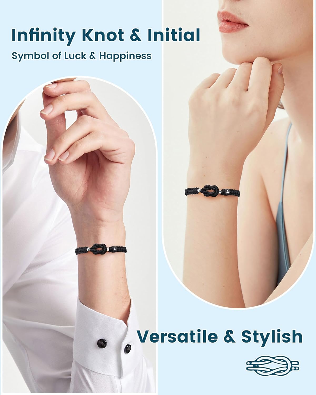 Valentines Day Gifts for Him Boyfriend, Initial Bracelets for Men Women Trendy Stuff Graduation Birthday Gift Adjustable Letter A-Z Braided Infinity Knot Link Son Mom Sister Best Friend - Image 3