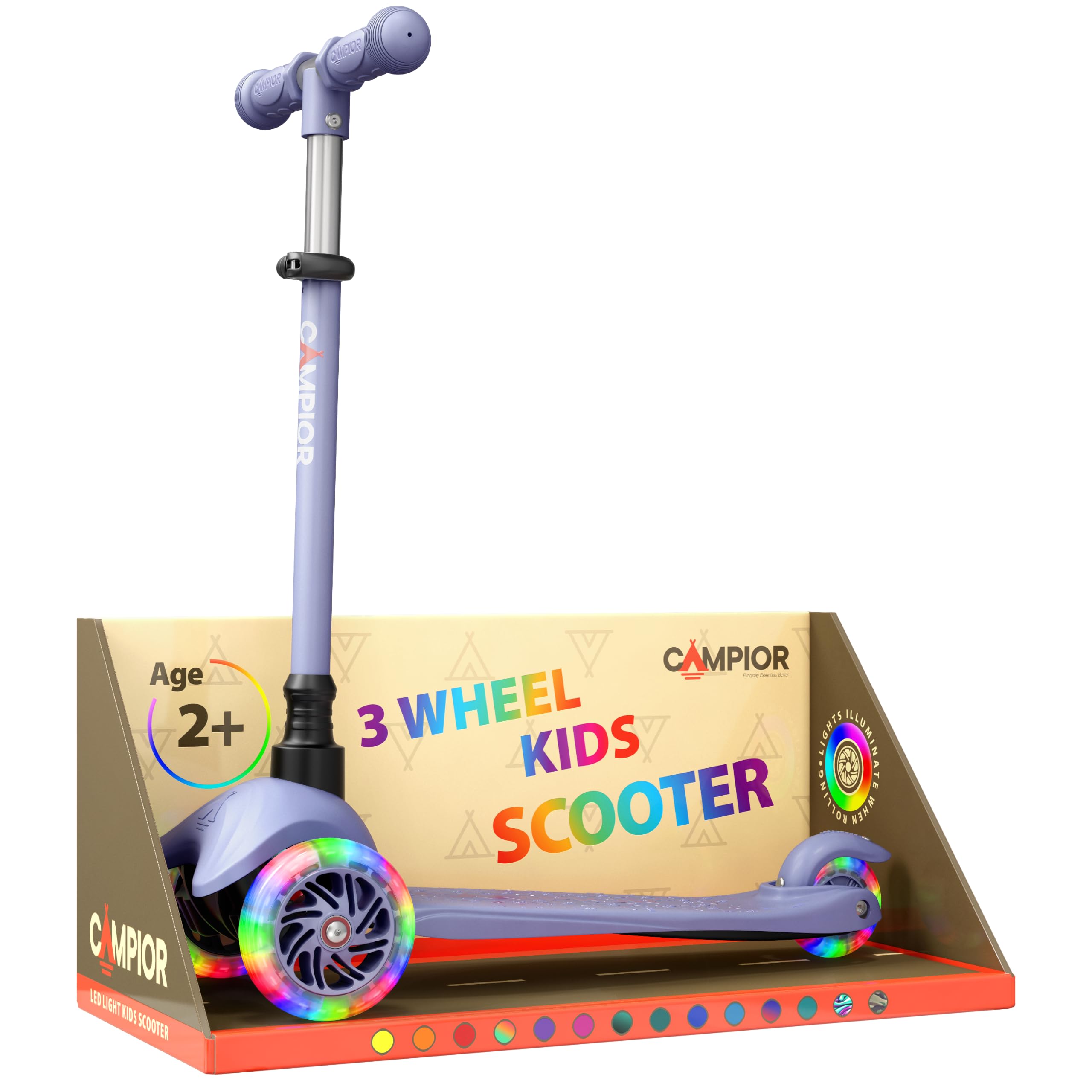 Gray Mini 3 Wheel Scooter for Kids – Lean-to-Steer Kick Scooter with LED Light-Up Wheels, Adjustable Handlebar, Wide Anti-Slip Deck, Smooth PU Wheels, Rear Foot Brake – Suitable for Ages 2+
