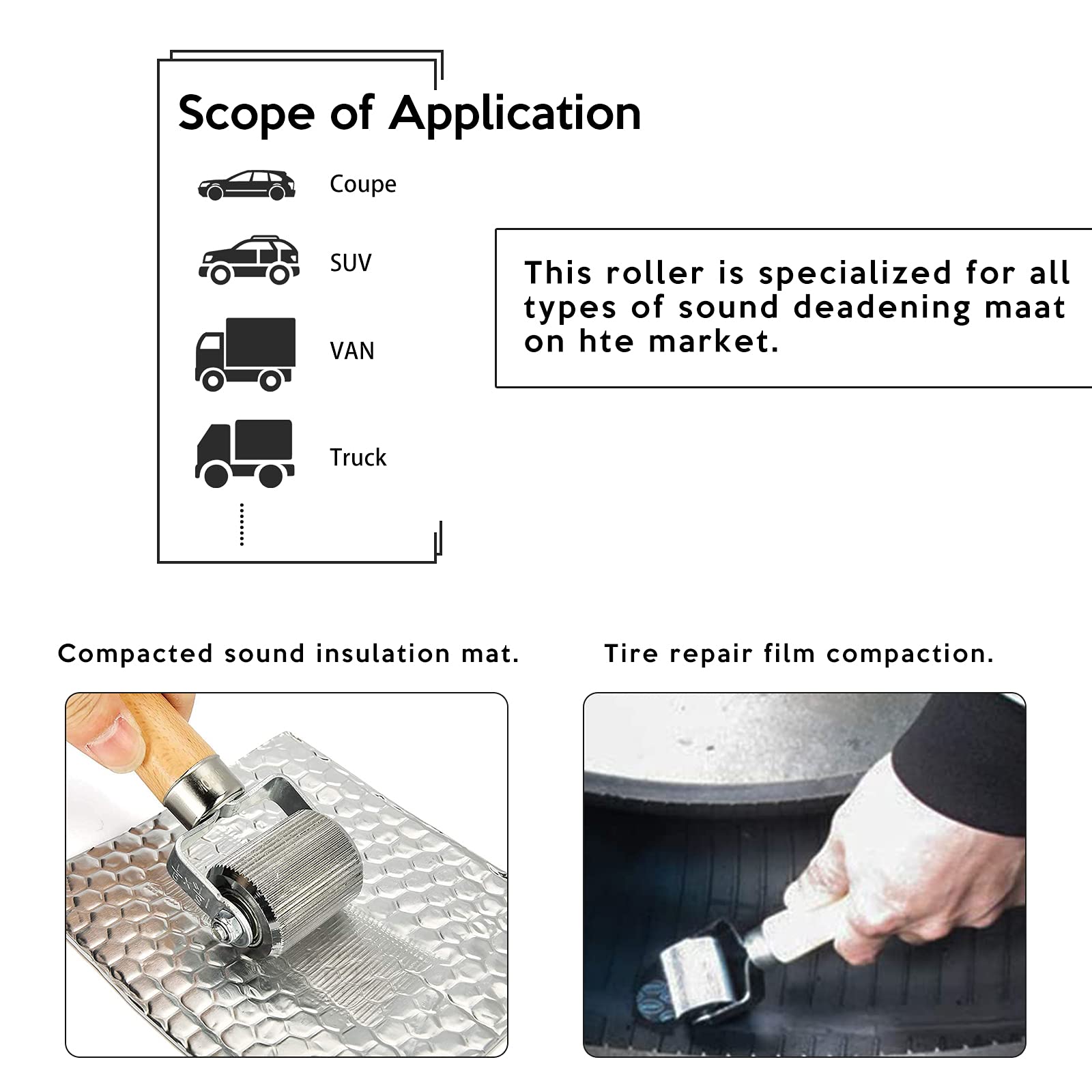Coche Amortiguador de Sonido Instalación Rodillo 3 Piezas Rodillo Ruido Auto de la Herramienta con Mango de Madera Rodillo de Rueda con Amortiguador de Sonido para Coche W120036