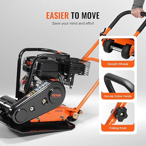 Miniatura 6 de VEVOR Compactador de placas de 6.5 HP, motor de gas de 196 CC, manipulación vibratoria de compactación de 4200 libras, 22.1 x 15.9 pulgadas,