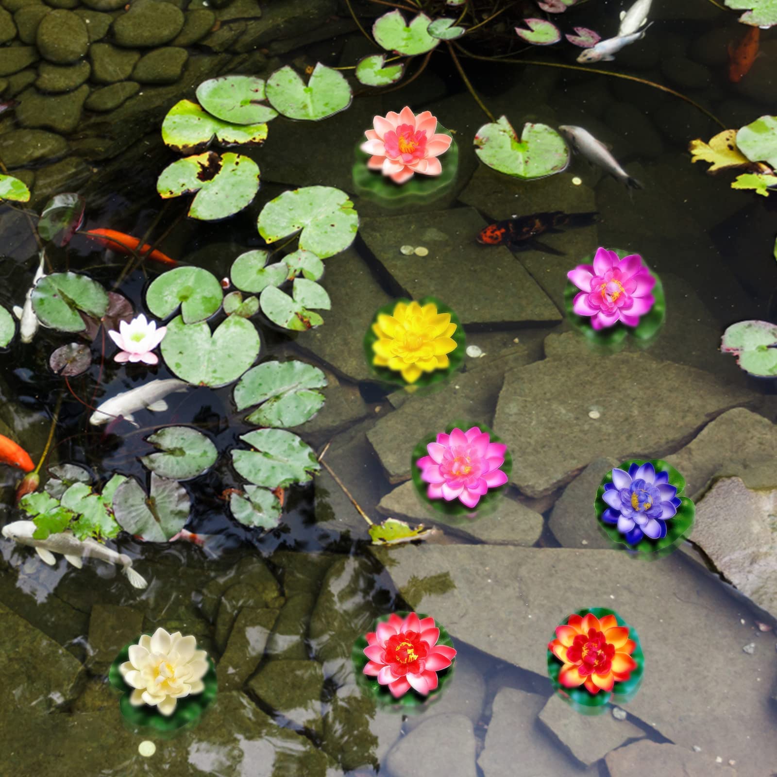 Fiori di Loto Artificiali, 8 Pezzi Fiore Artificiale Galleggiante, Fiore di Loto Artificiale, Fiore di Loto Galleggiante, Fiori Galleggianti Ninfee Finte Galleggianti per Laghetti Finti Galleggianti