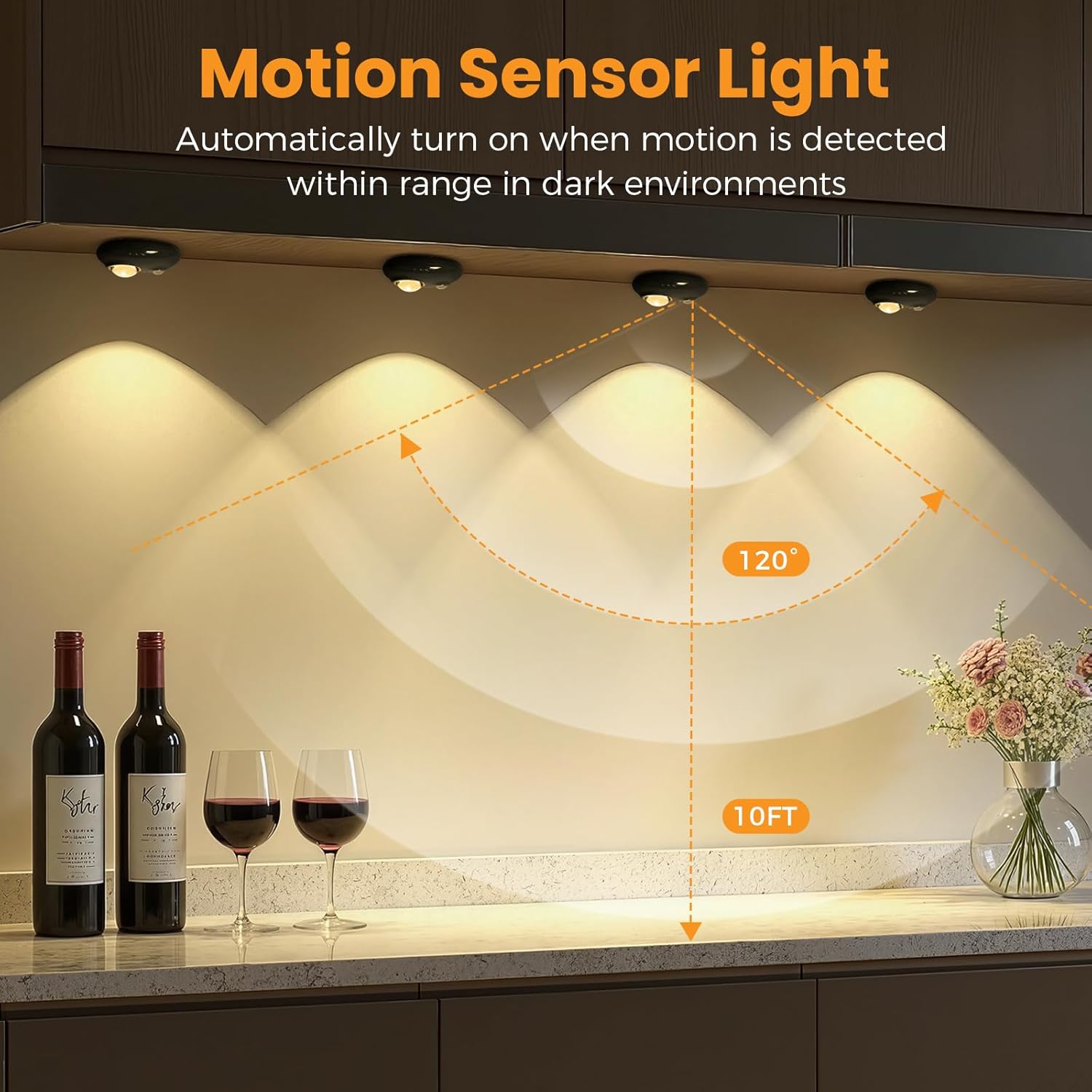 Motion Sensor Puck Lights, 3 Color Temps Dimmable Under Cabinet Lighting indoor, LED Wireless Rechargeable Magnetic Closet Light for Drawer, Shelf, Wardrobe, Kitchen, Hallway (Black, 4 Pack)