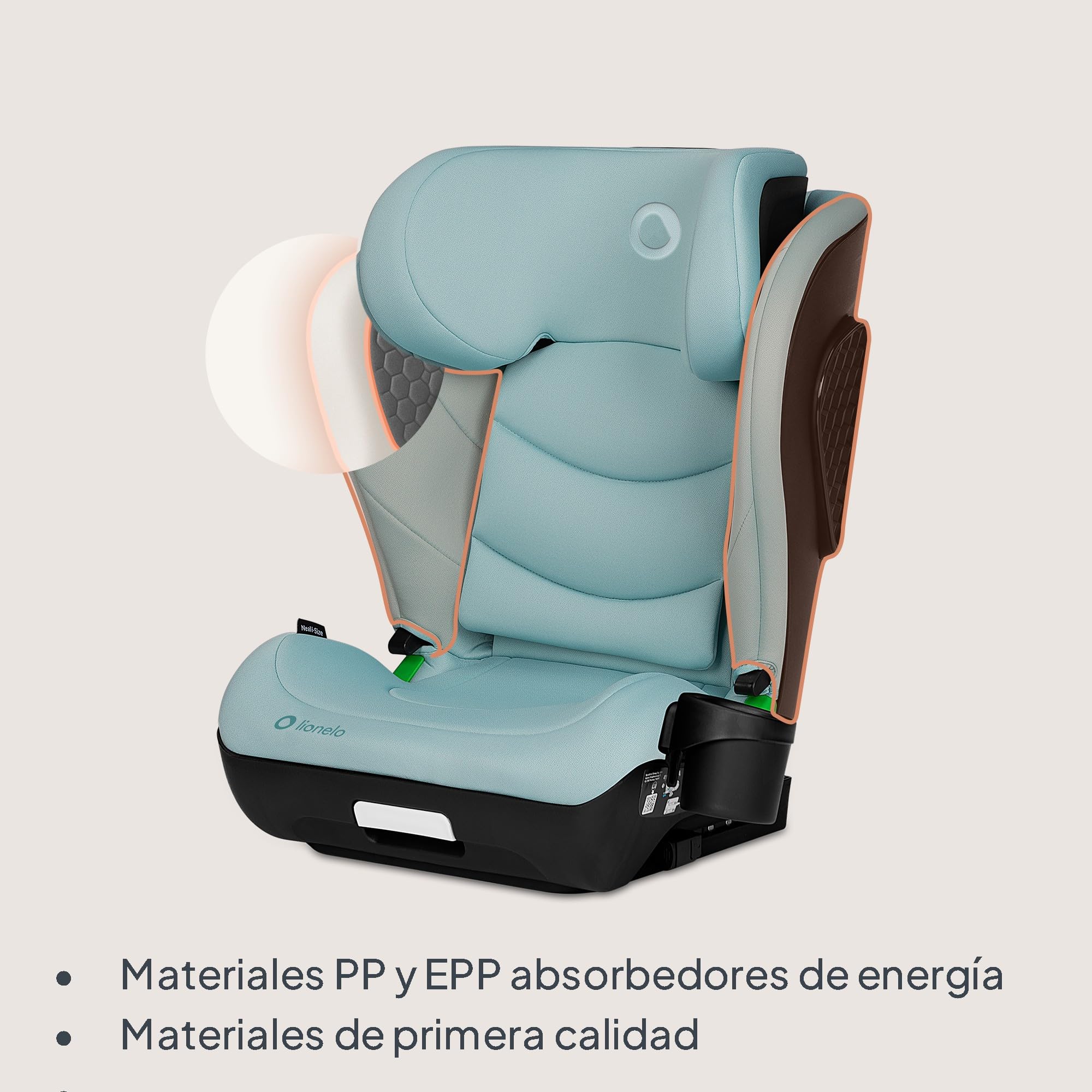 LIONELO NEAL I-SIZE Silla de Coche Para Bebés, Grupo 2 3, de 100-150 cm De 3 a 12 años aprox. Fijación ISOFIX o Cinturones Reposacabezas Ajustable Protección Lateral Reposabrazos Norma R129