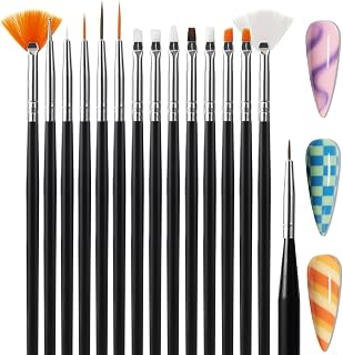 Artdone 15pcs Pink Nail Art Brushes, Nail Art Tool Set, Dotting Tools, Dust Brush,Striping Brushes for Long Lines, Drawing Pen For Gel Polish Design supply
