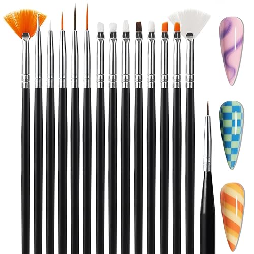 Artdone 15pcs Pink Nail Art Brushes, Nail Art Tool Set,