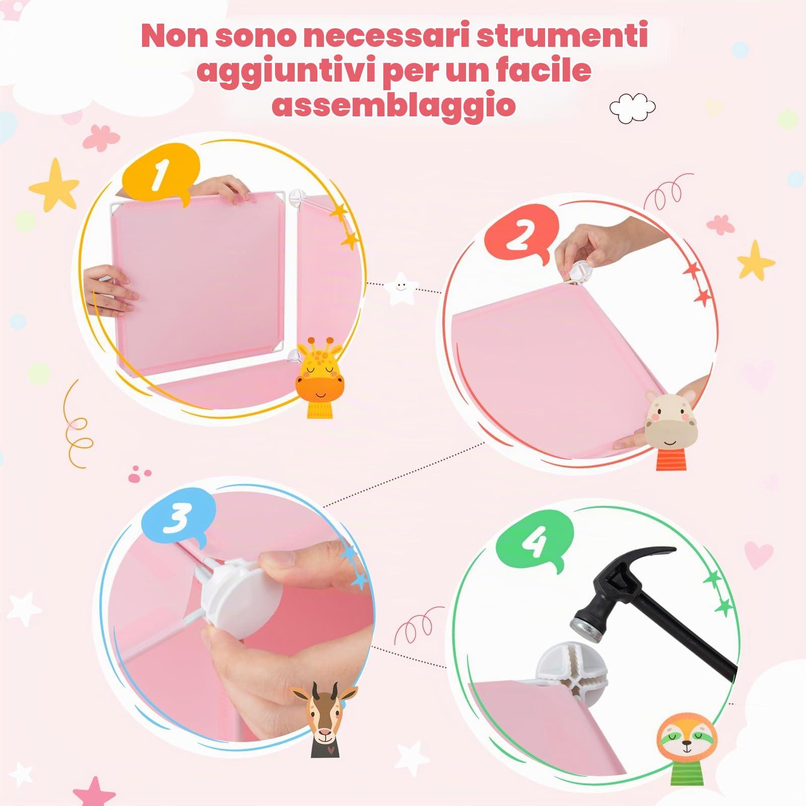 FANTASK Armadio per bambini, armadio modulare in plastica con 12 cubi, scaffale con ante e ganci, armadi per camera da letto (rosa+bianco, 12 cubi)