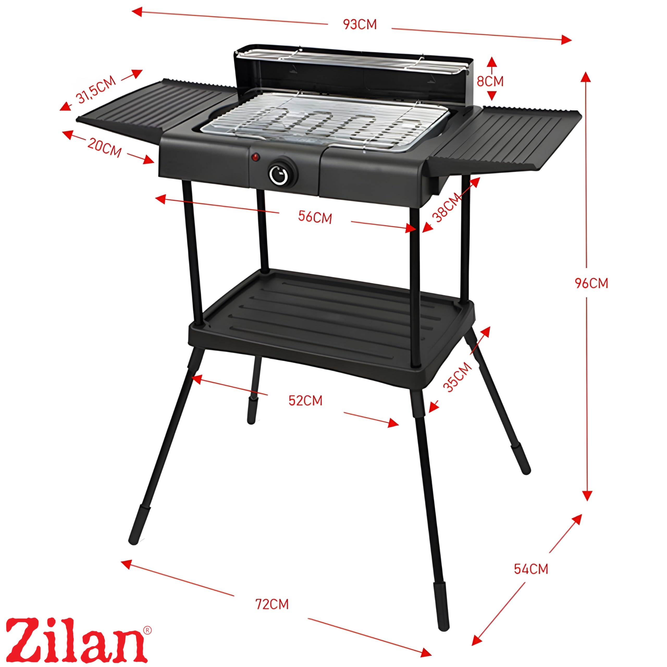 2in1 Elektro Grill Standgrill Tischgrill elektrisch 2.400 Watt - Elektrogrill für Balkon, Draußen... Ansicht 8