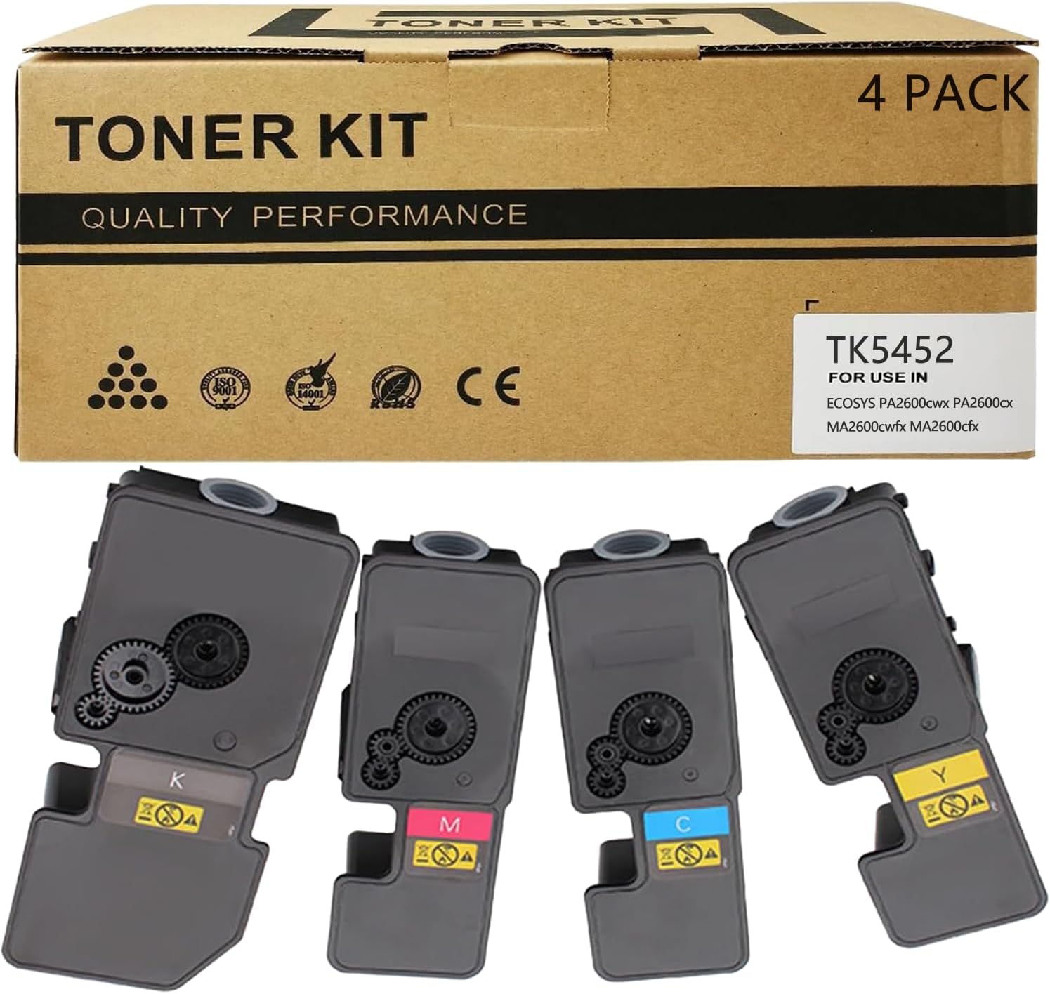 TK5452 Toner Compatible for Kyocera TK-5452 Toner Compatible for Kyocera ECOSYS PA2600cwx PA2600cx MA2600cwfx MA2600cfx Printer (4-Pack Black Cyan Magenta Yellow)