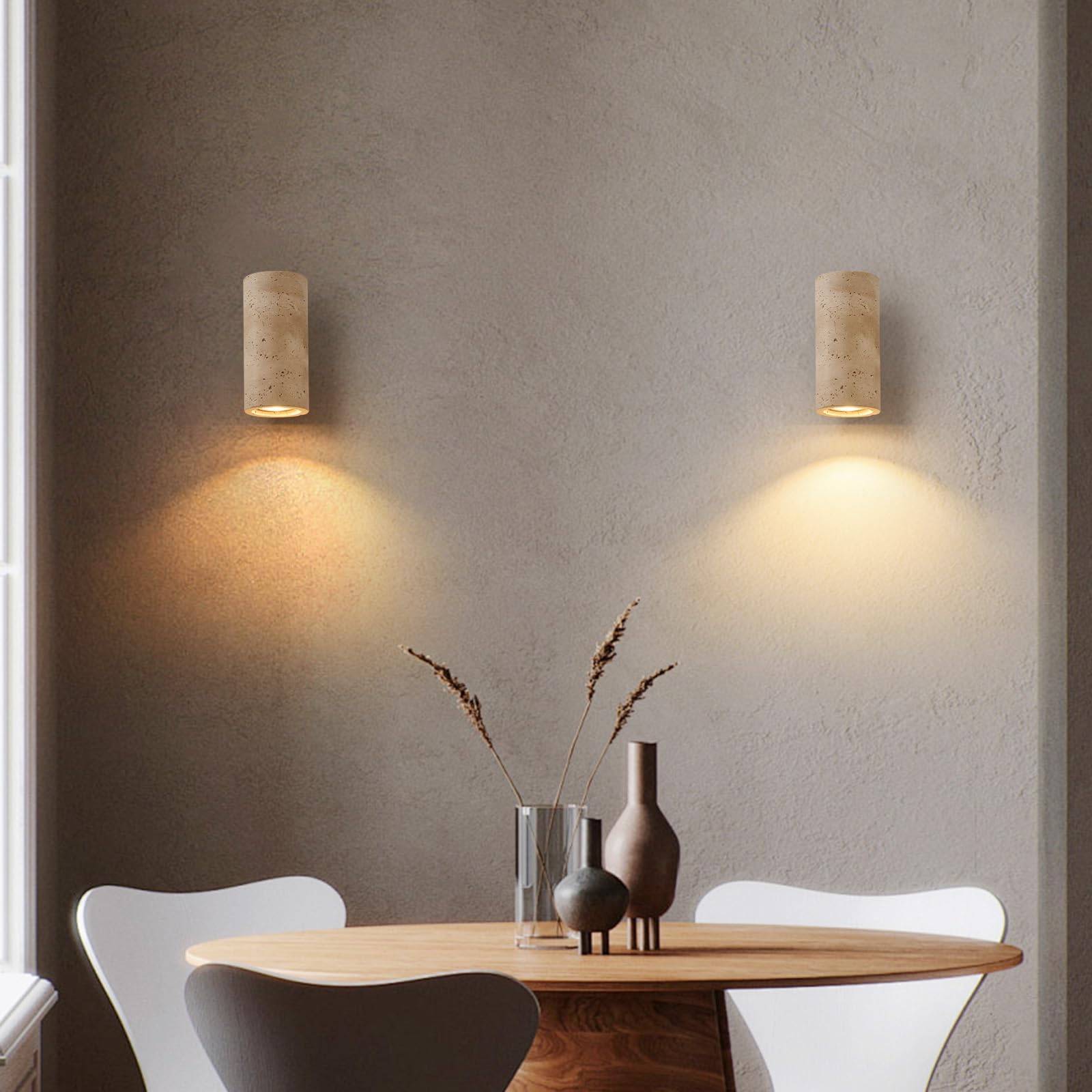 7W Applique Murale en Travertin Jaune Appliques Style Japonais Wabi Sabi Lampe Veilleuse Colonnaire en Pierre Luminaire Intérieur à Chaude pour Chambre Salle à Manger Cuisine Entrée Couloir