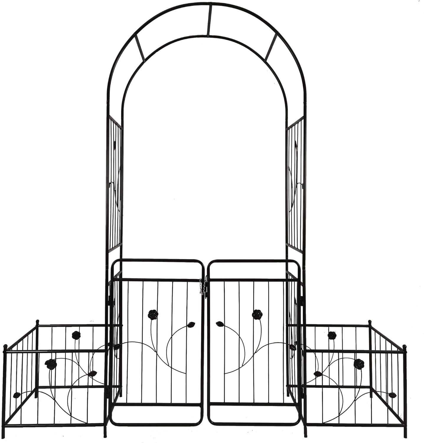 Metal Outdoor Garden Arch Iron Arbors Gazebo with 2 Plant Stands,High Birdcage Shape Pergola Pavilion,W/Ouble Gate Design,for Ivy Vines,Rose,Morning Glory,Black,79.5"x86.6"