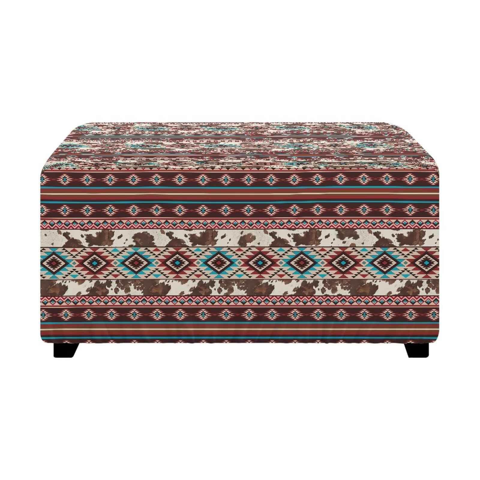 NETILGEN Navajo Tribal Aztec Geometric Ottoman Slipcover for Home Decorative Foot Stool Cover Stretchy Footstool Protector Cover with Elastic Edges