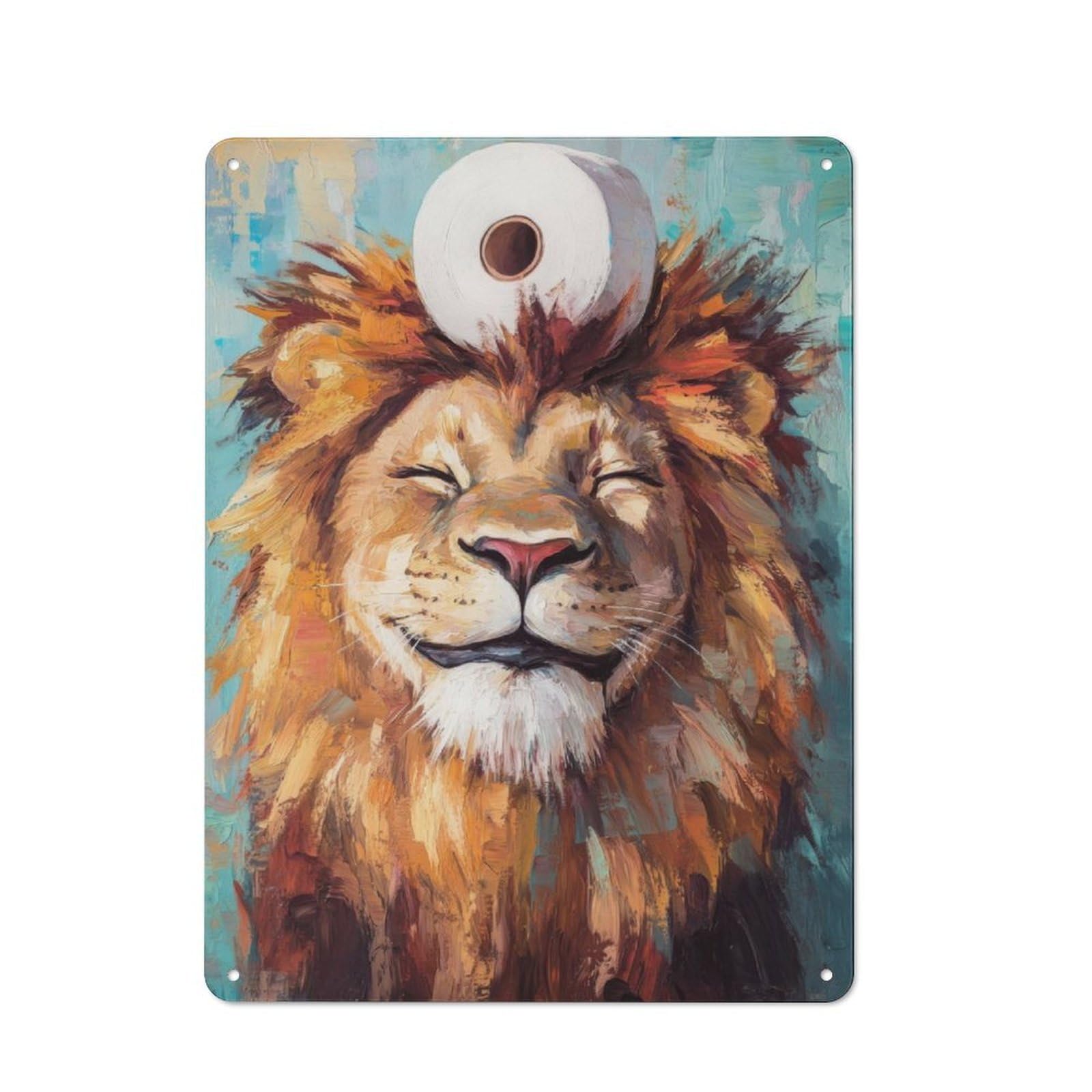 Junmoney Lion With Toilet Paper Distressed Look Decorative Tin Sign 40X30cm, Retro Room Decor For Lounge, Study, Pub Or Wall Gallery
