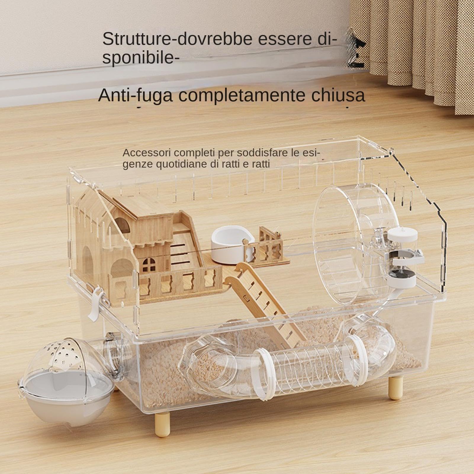 Casa para Hámster Hábitat Transparente de 2 Niveles con Rueda de Ejercicio, | Para Chinchilla Animales Pequeños Descanso, Juego y Sueño