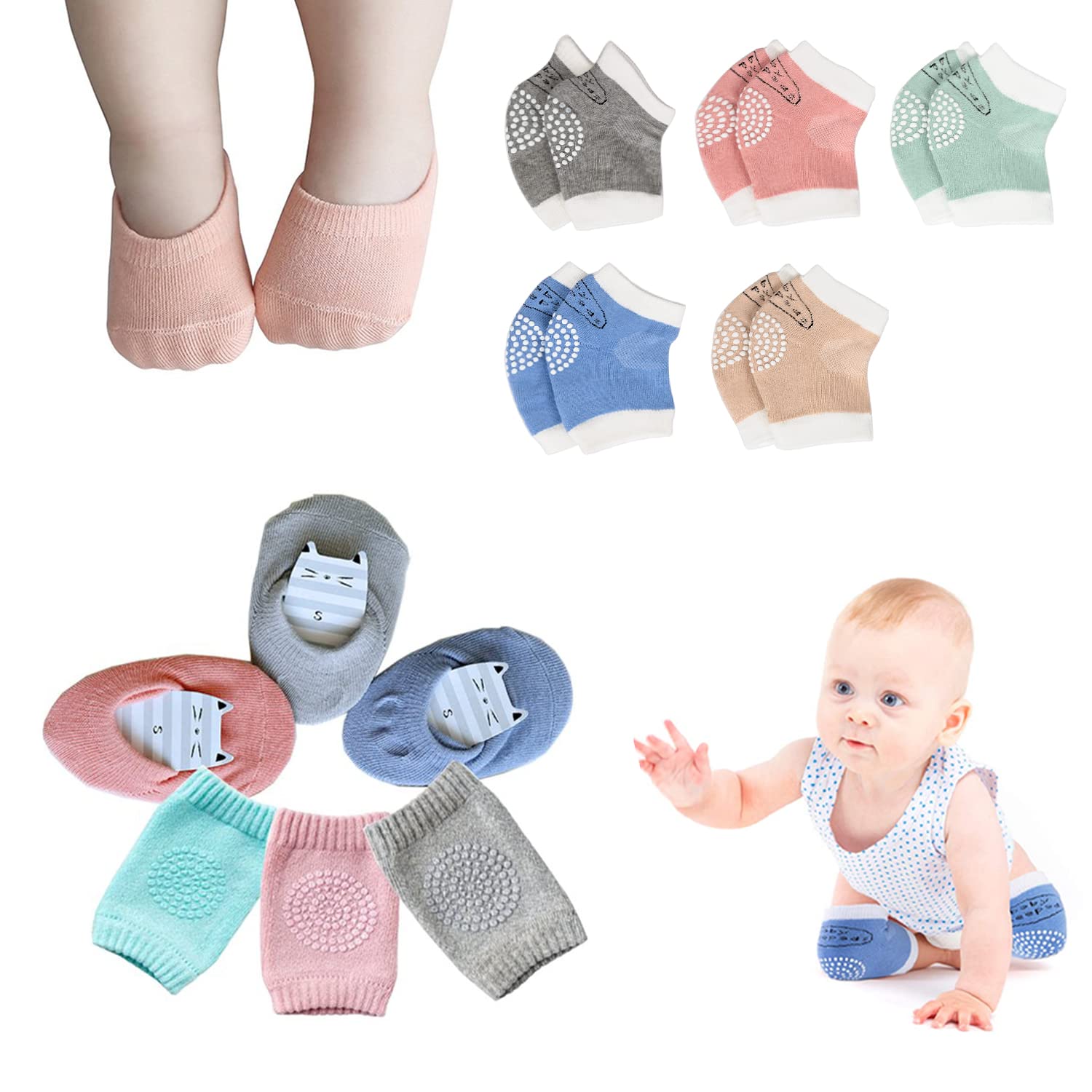 BOSONERBaby Knee Pads for Crawling & Anti Slip Baby Boys Girls Socks