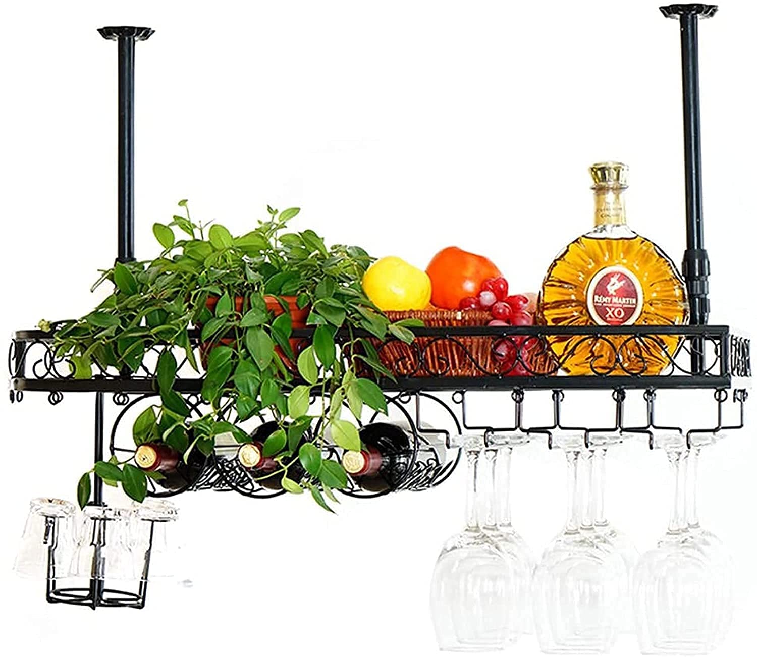 Porte-verre à vin suspendu en métal avec cristal étagère de plafond robuste L100xW25cm #1