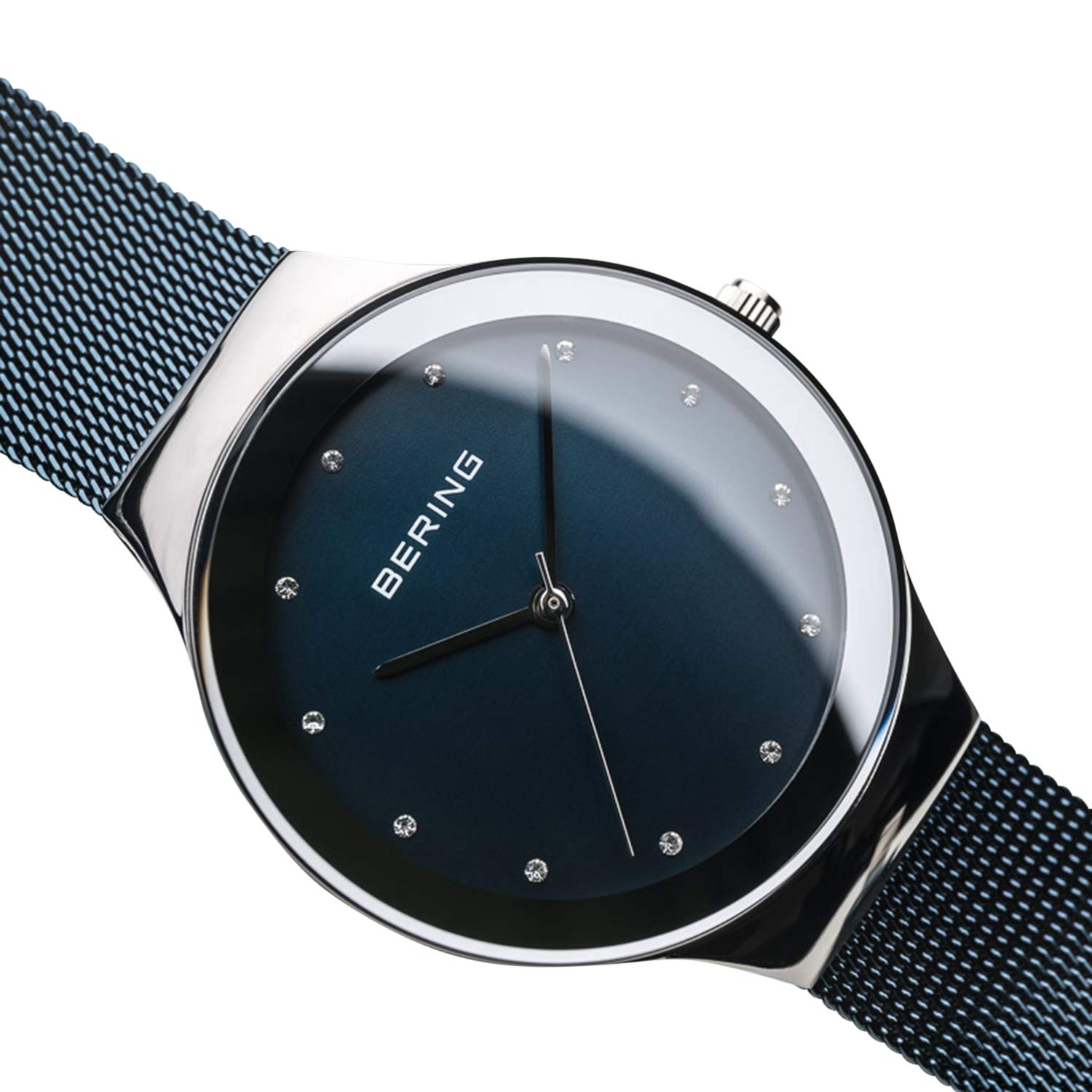 Bering Damen Quarz Uhr | Armbanduhr 34 mm Edelstahlgehäuse und Zifferblatt | Milanaisearmband | Saphierglas | 3 ATM | 12934