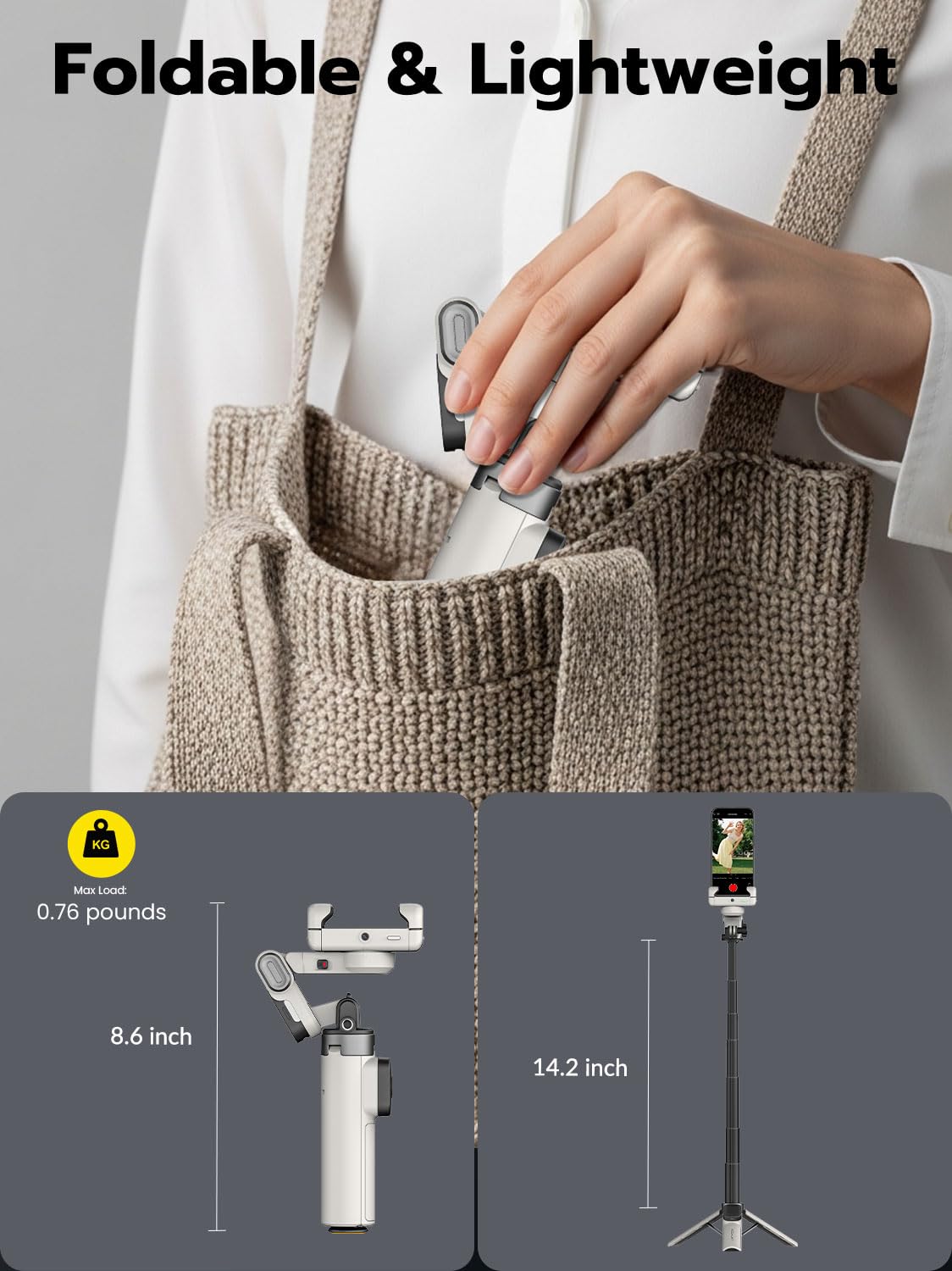 AOCHUAN Estabilizador de cardán para iPhone, cardán de teléfono 4 en 1 con rotación de 360° para trípode Andriod Sefie Stick con seguimiento automático de la cara y control remoto inalámbrico para TIK