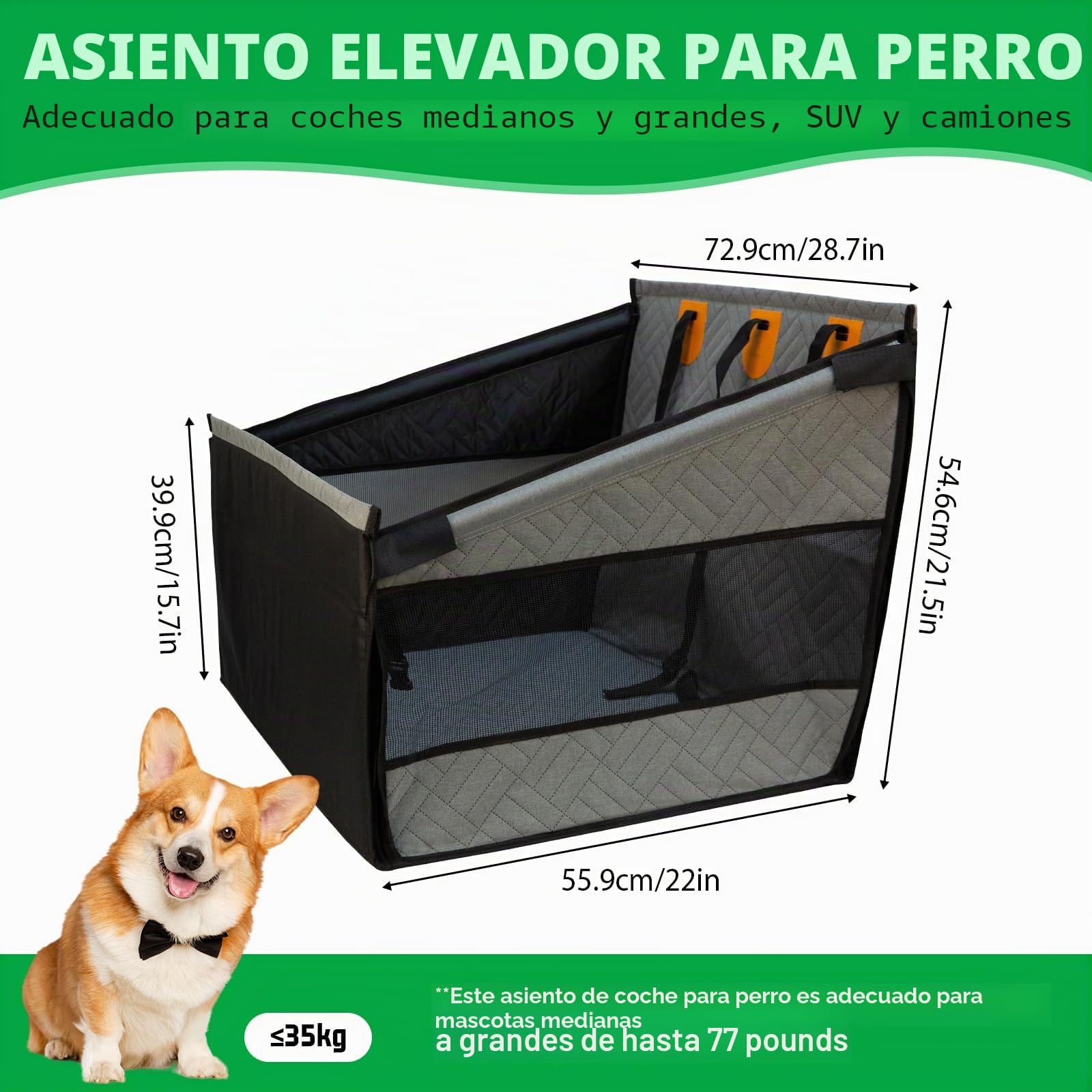 LIROPAU Asiento de coche extra estable para perros de tamaño mediano y grande, resistente a los arañazos con 3 correas de sujeción