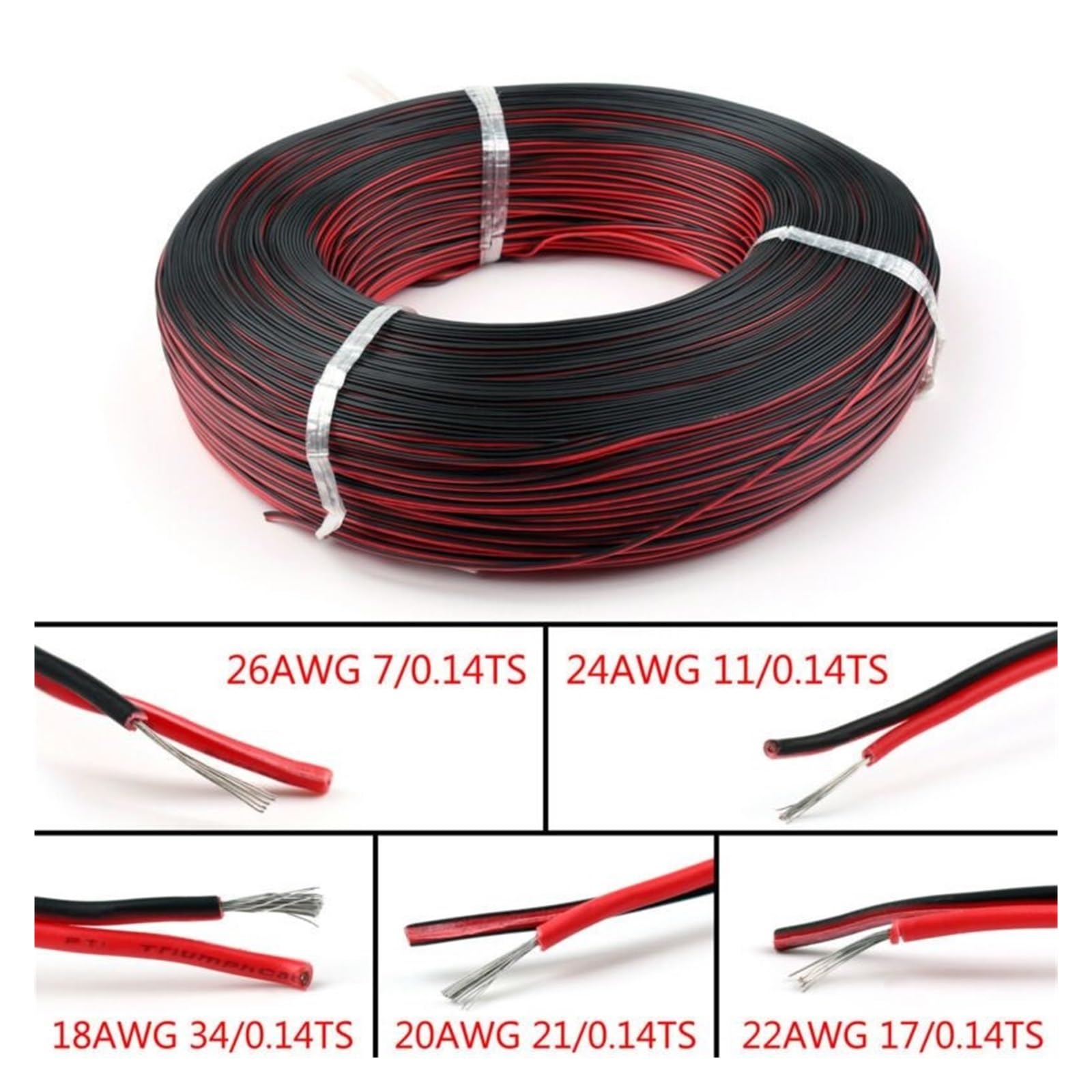 Cavo Elettrico Rosso Nero Isolato In PVC In Rame Stagnato Da 20 M 2PIN for Estensione Luminosa A Strisce Monocromatiche(16 AWG)