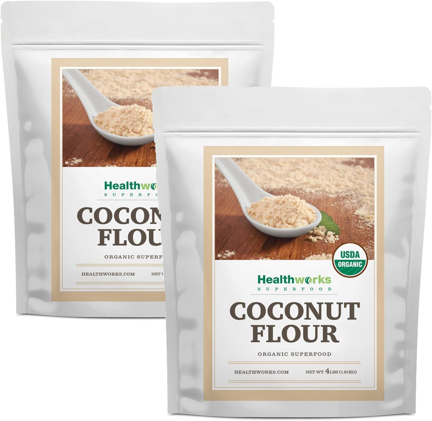 Healthworks Coconut Flour Unrefined Raw Organic (128 Ounces / 8 Pounds)(2 x 4 Pound Bags) | Certified Organic | Keto, Vegan & Non- GMO | Protein Based Whole Foods | Pancakes, Waffles & Bread
