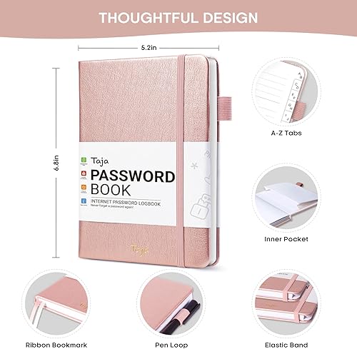 Miniatura 6 de Taja Libro de guardián de contraseñas con pestañas alfabéticas, pequeños libros de contraseñas para personas mayores, cuaderno de contraseñas para