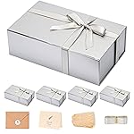 LIFELUM Gift Boxes with Lids,5 Pack 13.85 x 8.35 x 4.45 inch Silver Gift Boxes with Ribbon, Card, Shredded Paper Filler for Presents,Graduation,Christmas,Birthdays