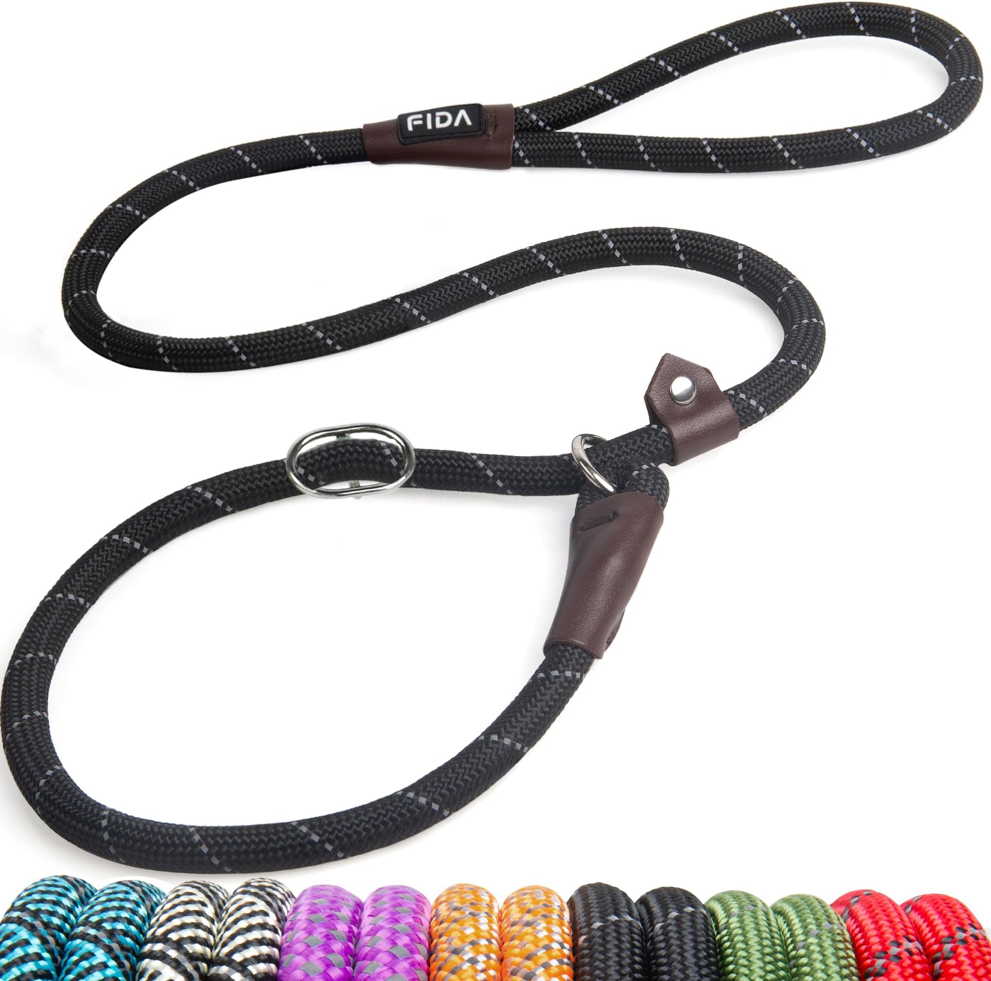 Slip Leads for Dogs, 4 FT x 1/2" Dog Leash Heavy Duty Comfortable Strong Rope Leash for Large, Medium Dogs, No Pull Pet Training Leash with Highly Reflective, Black