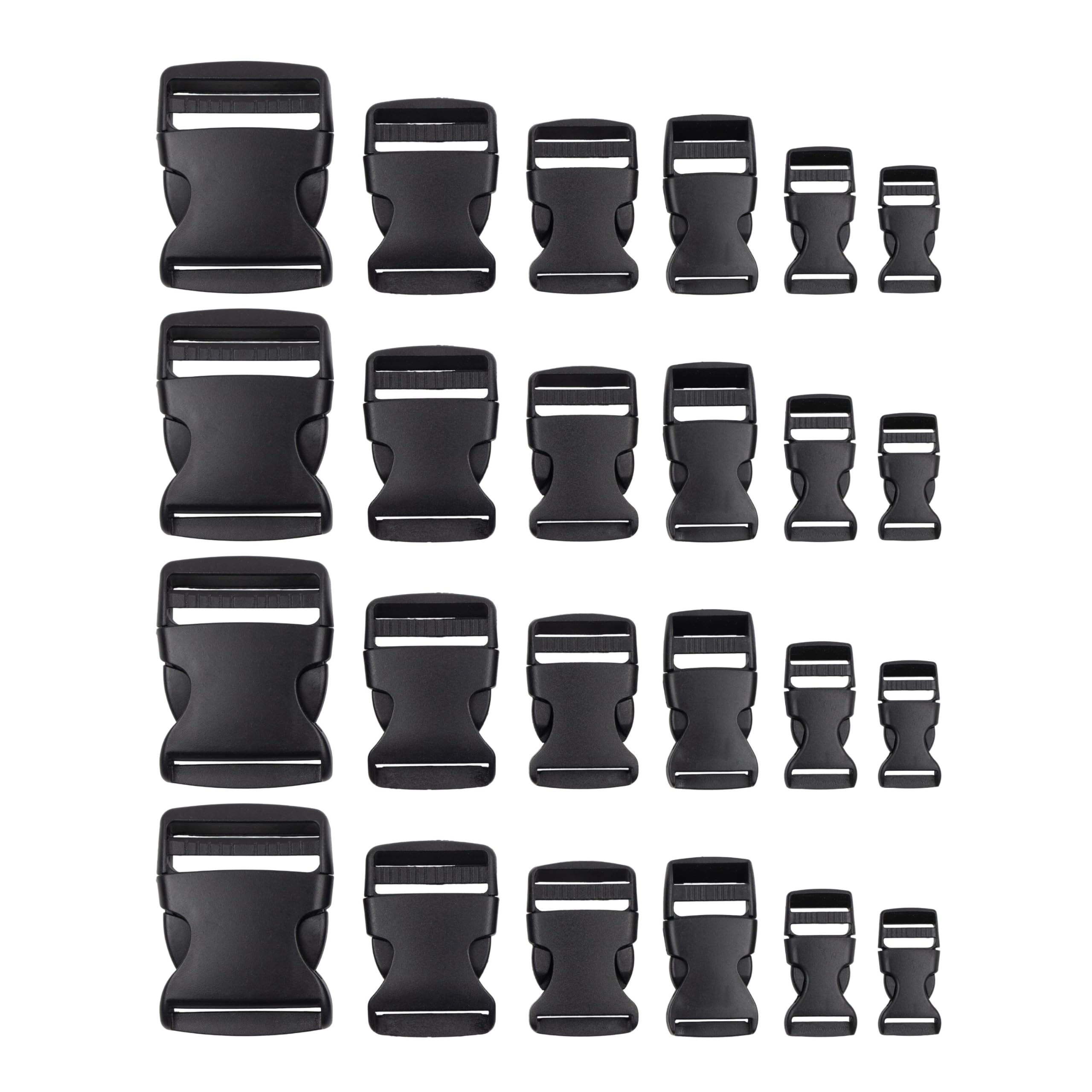 Your Day Mate Buckle set, 24 pieces, each size 4 times, 15 mm, 20 mm, 25 mm, 32 mm, 38 mm and 50 mm, in black, made of plastic, buckle click fastener, replacement buckle repair, belt buckle