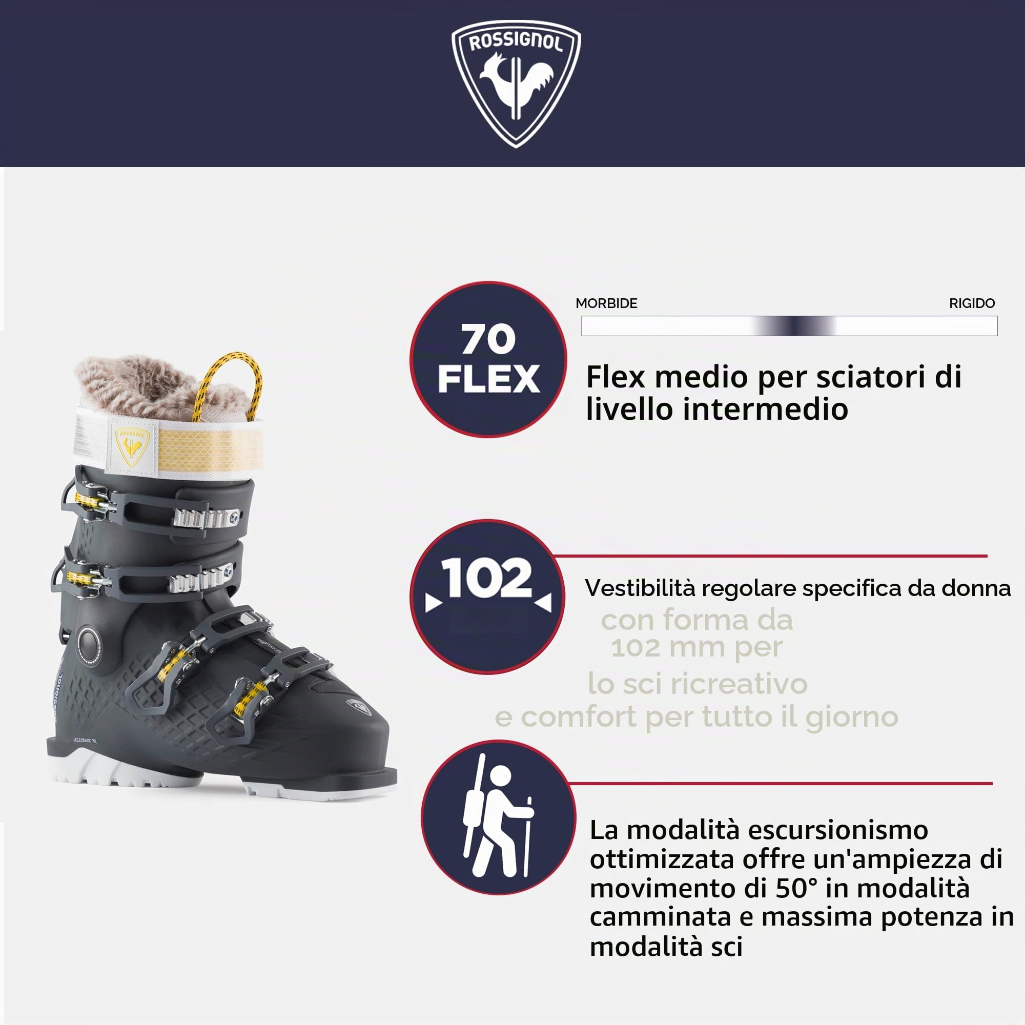 Rossignol Alltrack 70 - Scarponi da Sci da Donna - Scarponi da Sci da Neve con modalità Walk
