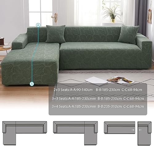 Miniatura 6 de OKYUK Funda para sofá modular en forma de L, 2 fundas de sofá impresas de alta elasticidad de 3 + 3 asientos + 2 fundas de almohada, protector