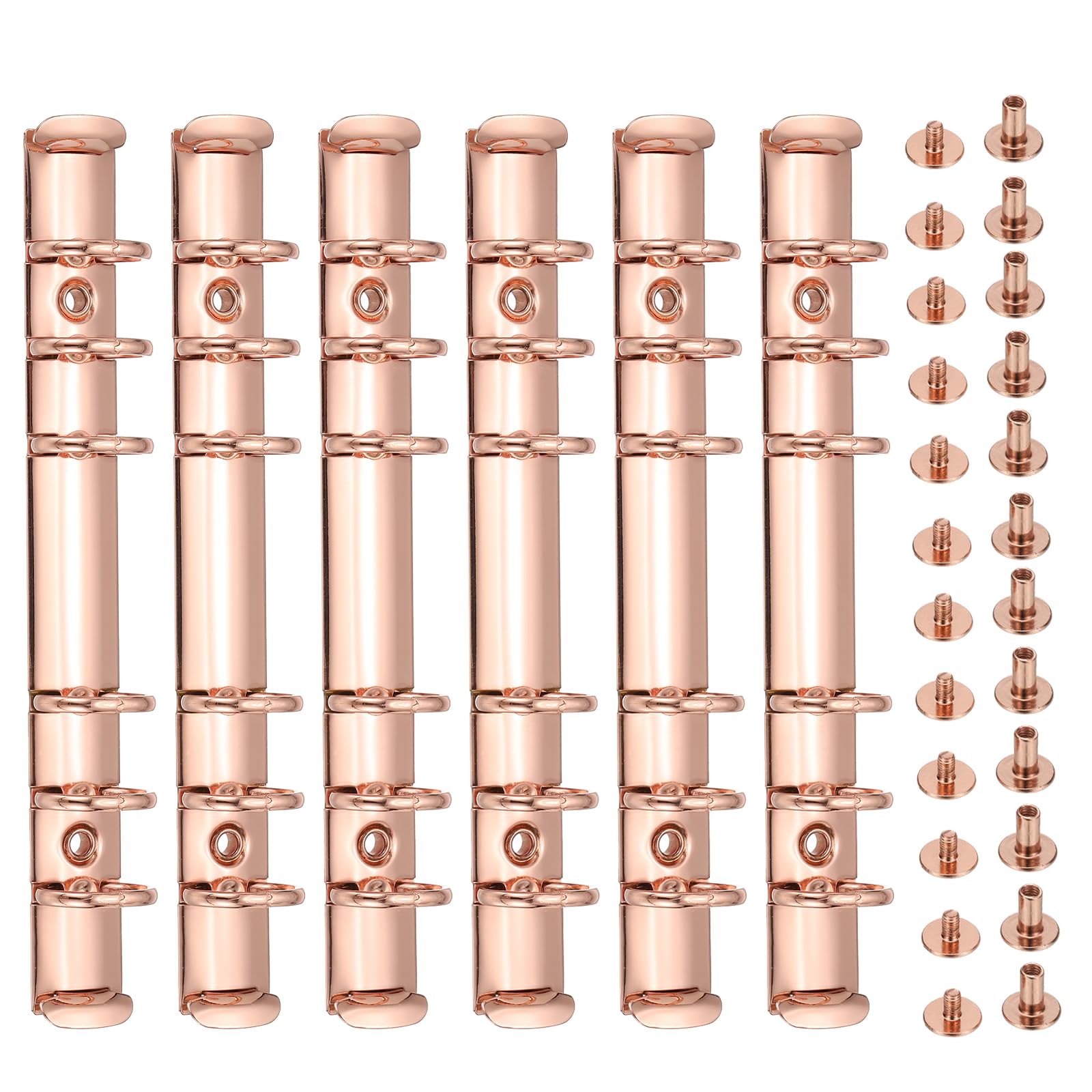 PATIKIL A6 6-Hole Ring Binder Mechanisms, 6 Set Binder Spines Replacement for Binder Planners Rose Gold, 6.8×0.7 inches/17.5×2 cm (L*W)