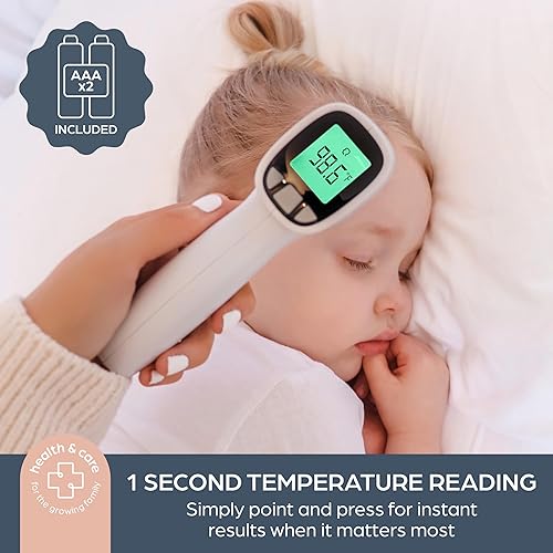 Miniatura 2 de Dreambaby Termómetro infrarrojo para bebé sin contacto para la frente, pantalla digital, alerta de fiebre, almacena memoria 20 lecturas, incluye
