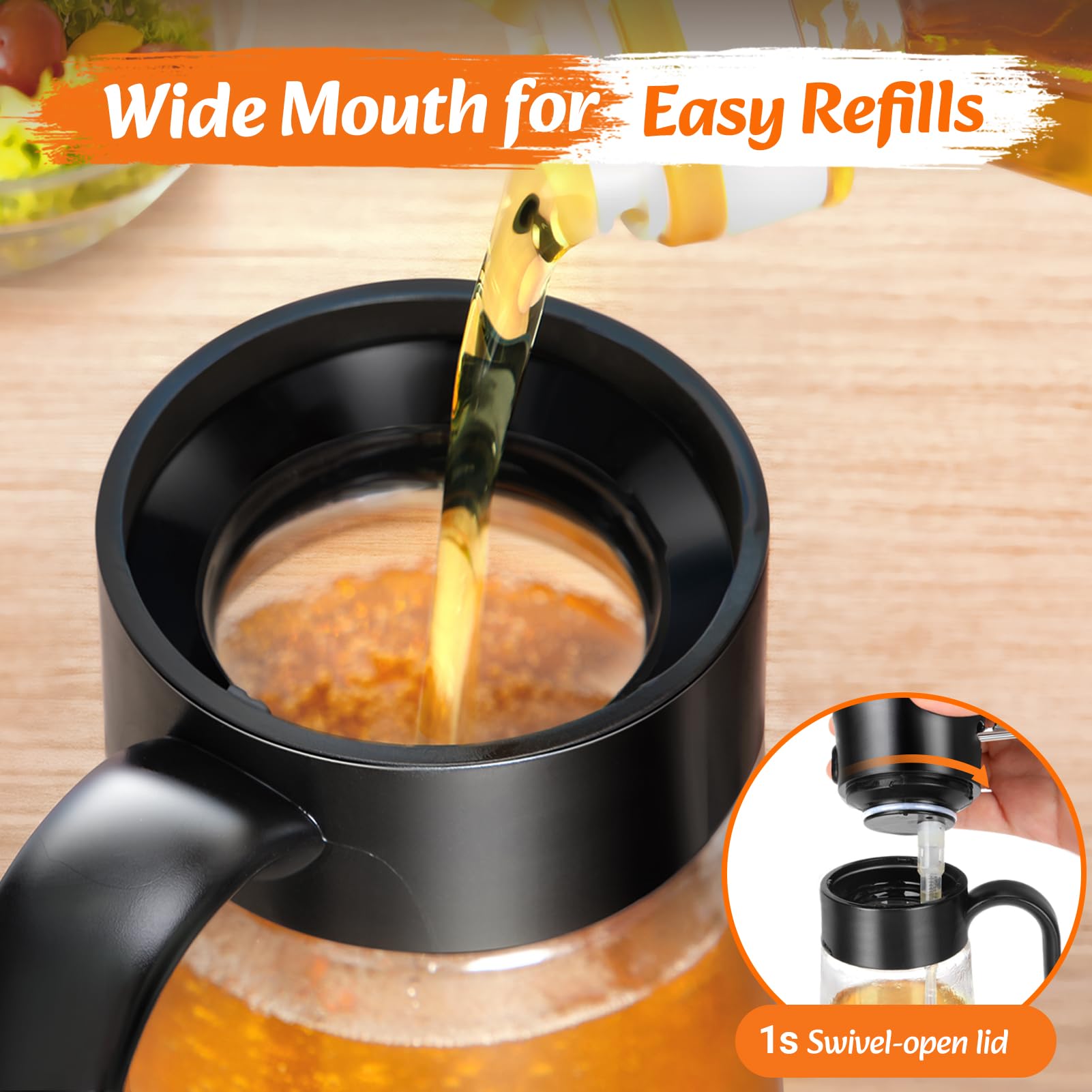 Spruzzino Per Olio In Vetro - Oliatore Con Spray Fine E Filtro Anti-Ostruzione - Per Friggitrice Ad Aria E Cucina Sana - 280 Ml - Foto 6